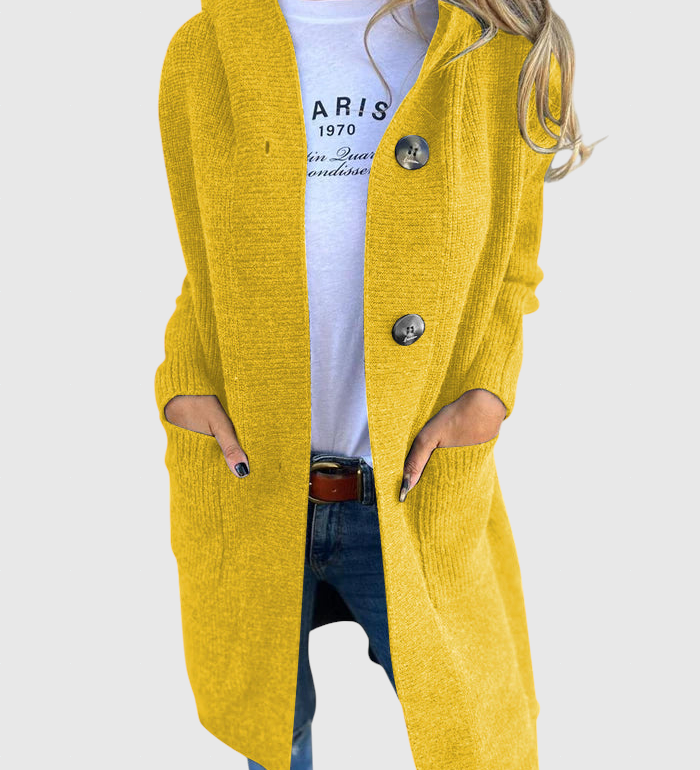 Gizel – Hosszú kötött kabát kapucnival