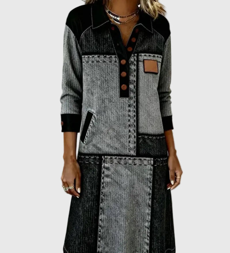 Vellora - Színes Paneles Gombos Ruha