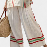 Mediterrán Laika szett bambusz vászonból elegáns piros és zöld csíkokkal