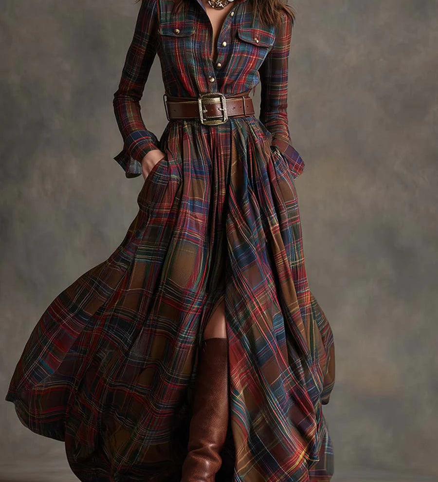 Beatriz | Övvel ellátott hosszú kockás ruha