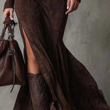 Marsella | Hosszú barna ruha övvel