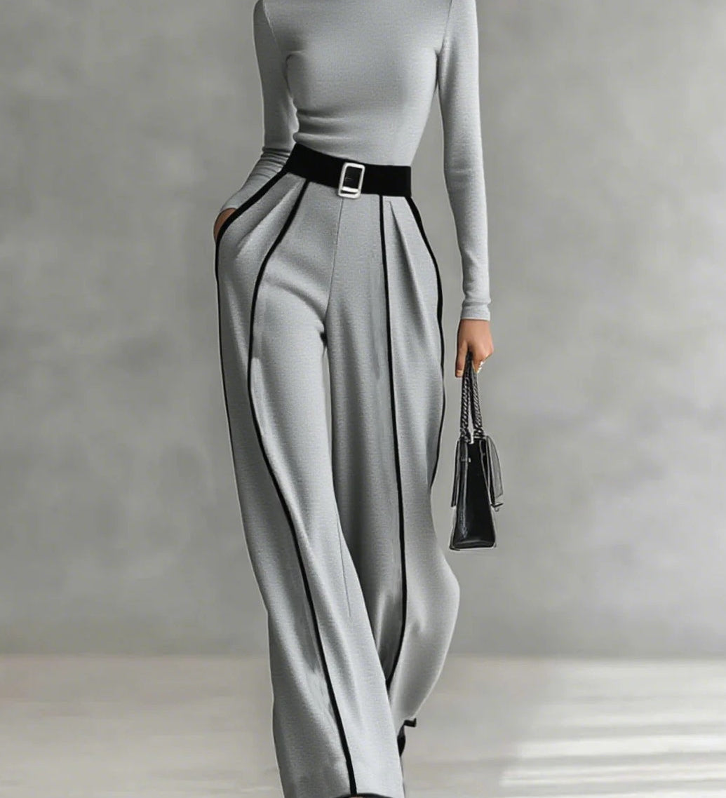 Solana - Magasnyakú, Hosszú Ujjú Felső és Széles Szárú Nadrág Övvel