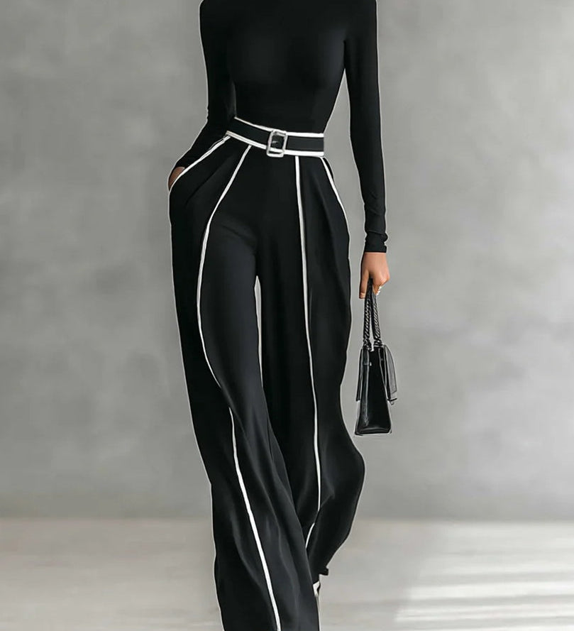 Solana - Magasnyakú, Hosszú Ujjú Felső és Széles Szárú Nadrág Övvel