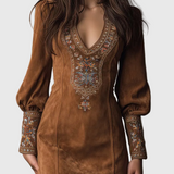 Petra - Hímzett mini velúr ruha Lila