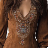 Petra - Hímzett mini velúr ruha Lila