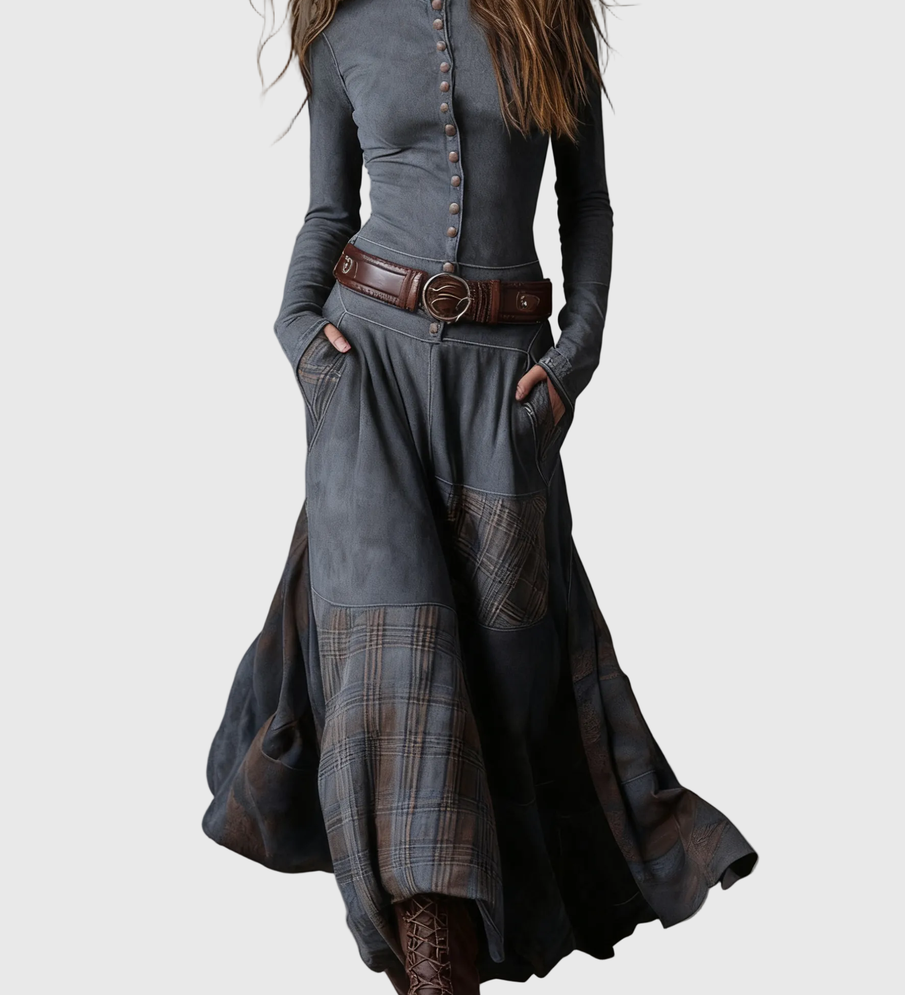 Isabelle - Velúr maxi ruha övvel