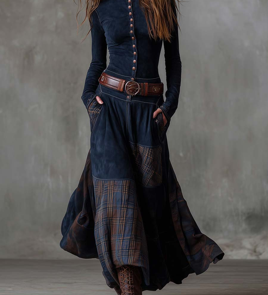 Elisa | Velúr maxi ruha övvel