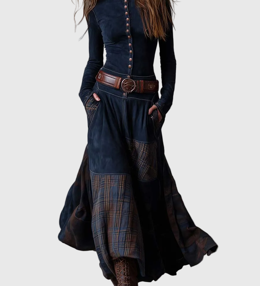 Isabelle - Velúr maxi ruha övvel