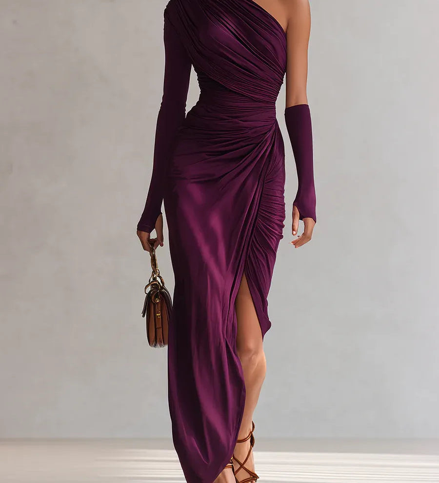 Rosalia - Elegáns lila maxi ruha egy vállra