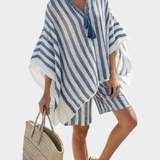 Nancy csíkos szett oversized pólóval és elegáns sorttal